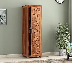 KARINA FURNITURE Wooden Wardrobe for Clothes | Sheesham Wood 1-Door Wardrobe with 3 Shelves Storage | Solid Wood Large Cupboard Almirah: Storage Cabinet for Your Living/Bedroom/Kitchen (Design 102)