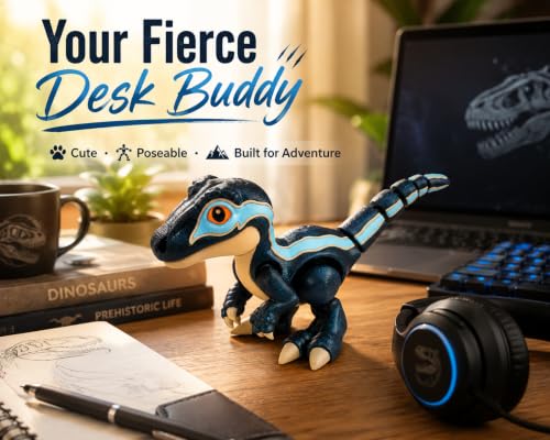 Image of PST Articulated Baby Velociraptor Dinosaur Toy | 3D Printed Poseable Raptor Figure | Flexible Collectible Desk Toy | Dinosaur Gift for Kids, Teens & Adults