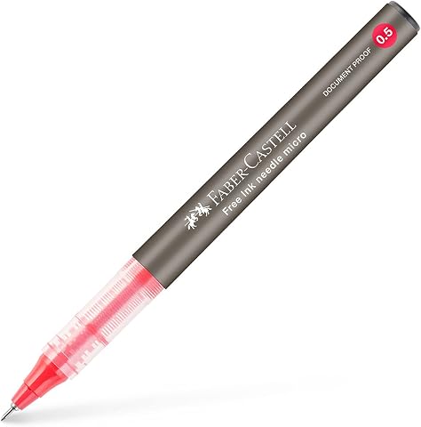 Faber-Castell Free Ink Roller Kalem 0.5, Kırmızı, Silinmez Kalıcı Mürekkep, İğne Uçlu, Akıcı Yazım, Mürekkep Göstergeli