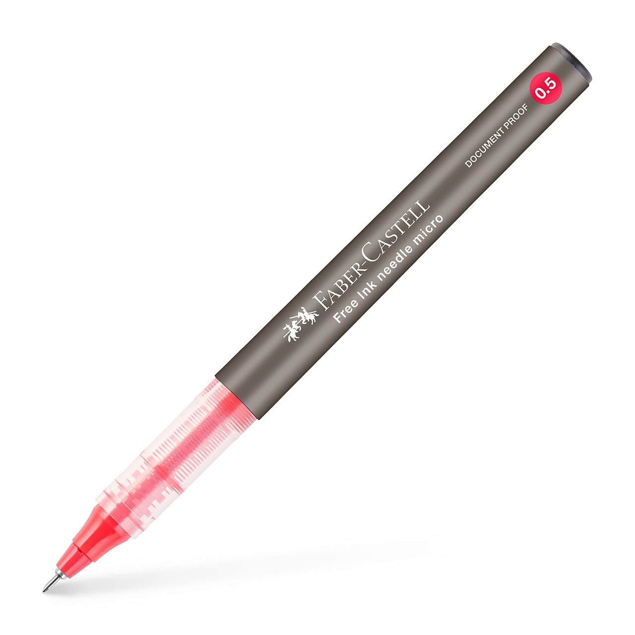 Faber-Castell Free Ink Roller Kalem 0.5, Kırmızı, Silinmez Kalıcı Mürekkep, İğne Uçlu, Akıcı Yazım, Mürekkep Göstergeli