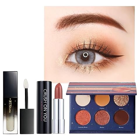 Stellar Beauty Trio: READY TO SHINE Mars Voyage Small Eyeshadow Palette, CRUSH ON YOU Lipstick 302, and FABULOUS Hydrating Clear Lip Glow 100 Cover