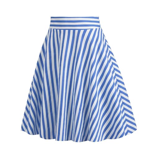 NATHGAM Women's High Waist Skirts Fancy Color Vertical Stripe Print Vintage A Line Knee Skirts Athletic Pleated Long Skirts2