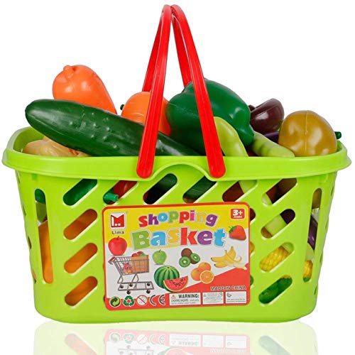 Liberty Imports 38 Pcs Fruits And Vegetables Shopping Basket Healthy Farmer's Market Grocery Pretend Play Food Plastic Toy Set For Kids #TOP5
