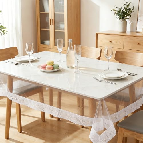 Fjgyjt Clear Lace-Pattern Vinyl Tablecloth Rectangle Table Cover Protector by Fjgyjt - Used condition - Image 4