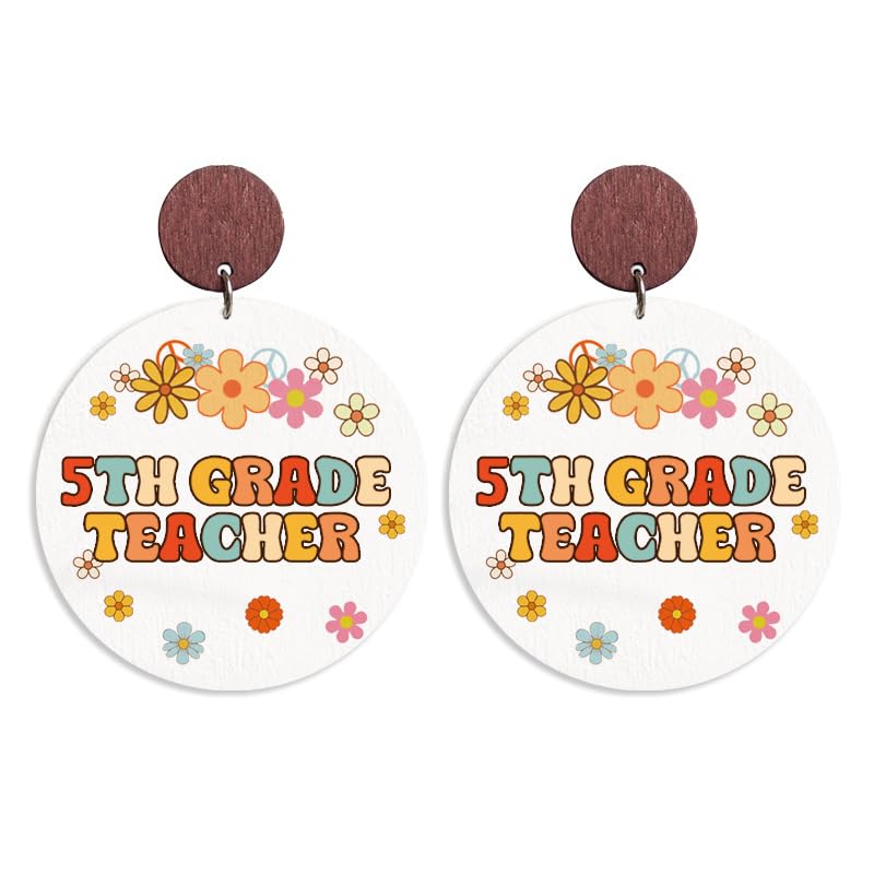 Lovely First Day of School Drop Dangle Earring Wooden Flower Back To School Grade Earrings for Teacher Students