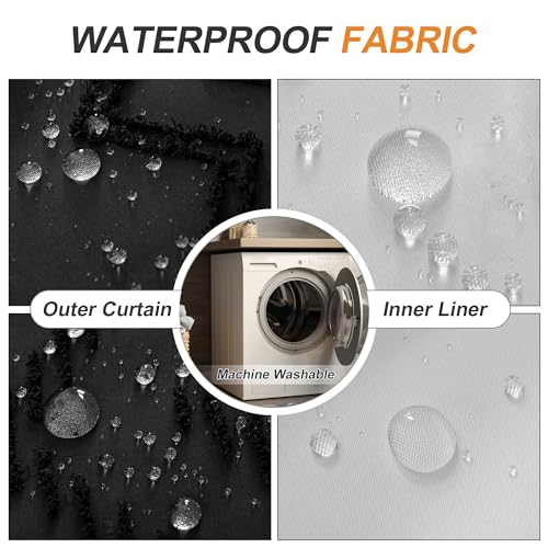 No Hooks Stall Fabric Shower Curtain with Snap in Liner- Water Repellent Tufted Chevron Striped Shower Curtains for Bath Tubs, Narrow Hotel Quality Bath Curtain Set, 36Wx74H, Black No Hooks Stall Fabric Shower Curtain with Snap in Liner- Water Repellent Tufted Chevron Striped Shower Curtains for Bath Tubs, Narrow Hotel Quality Bath Curtain Set, 36Wx74H, Black