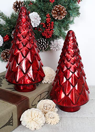Rulu Christmas Tree Tabletop Set Of 2 Faceted 6" W X 12" H Mercury Glass Red #TOP1