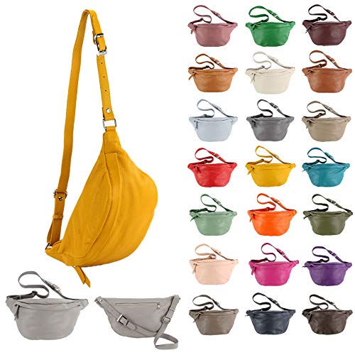 modamoda de - T77 - ital. Hüfttasche Bauchtasche Brusttasche Medium aus weichem Leder, Farbe:Orange