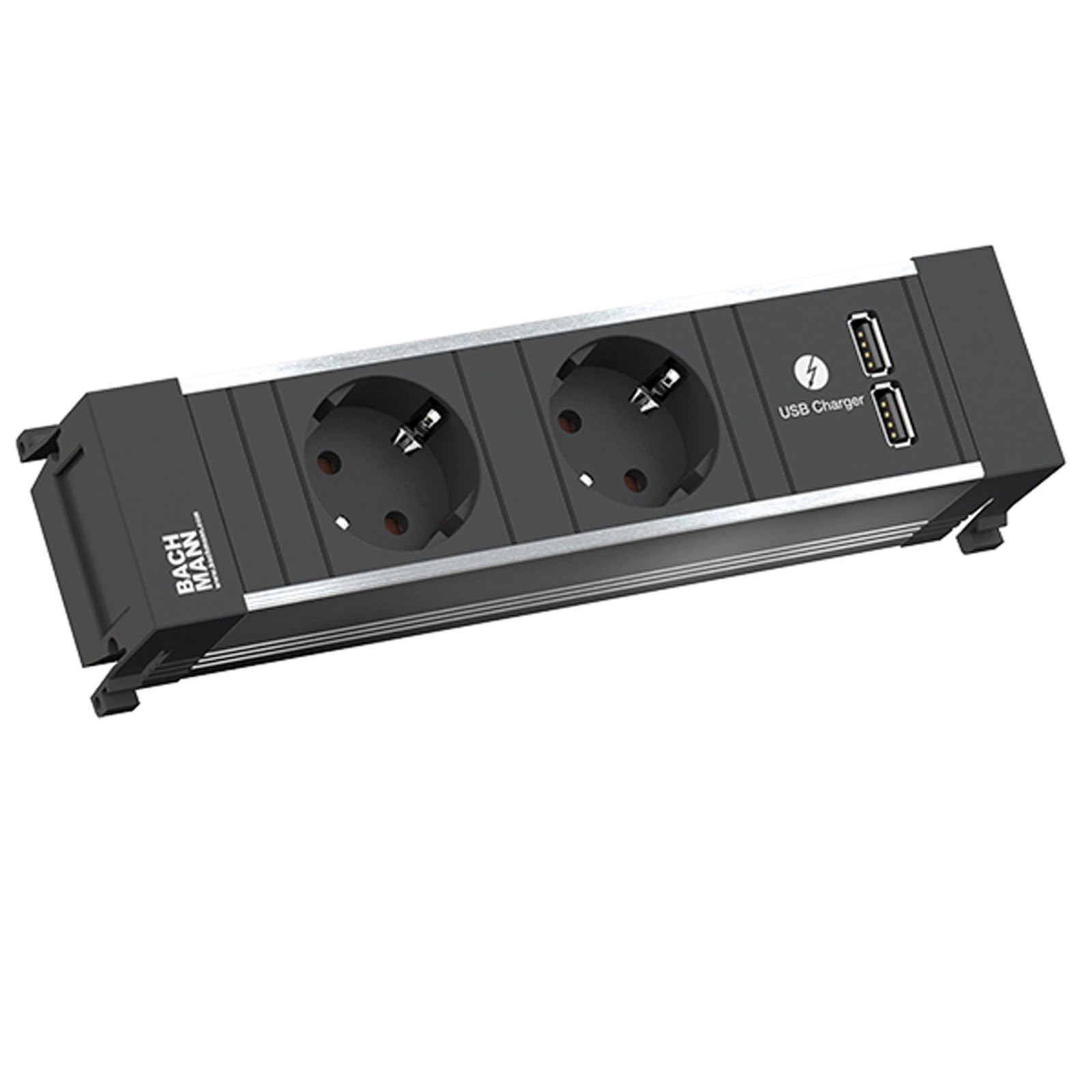 Bachmann 916.1193 Power Frame, Power Frame Cover Unidades de Toma de Corriente Small, Aluminio, 2X enchufes con Puesta a Tierra, 1x Cargador USB