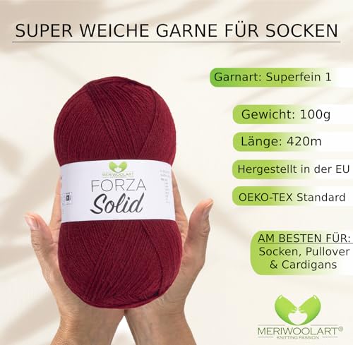 MERIWOOLART Sockenwolle 4-fädig 100g Merino 75% Schurwolle 25% Polyamid 420m – Bild 2