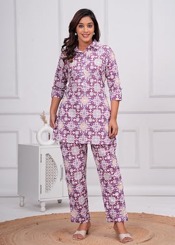 Image of Nevisha Style Printed Cotton Co-ord Set For Women's | Kurta With Pant Set For Women's | Cotton Co-ord Set For Women's