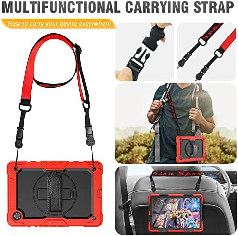 SEYMCY Case for Samsung Galaxy Tab A8 10.5 inch 2021/2022 Full Body Shockproof with Screen Protector/Rotating Hand Strap Stand A8 Tablet Carrying Case for Kids, Black/Red
