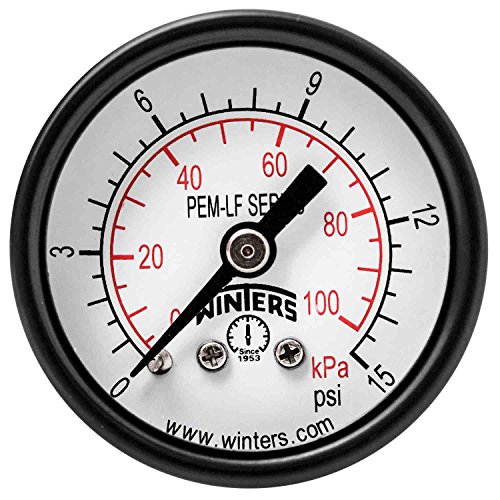 Winters 1-1/2 inch Dial Size, Economy Utility Dry Pressure Gauge, Potable Brass Internals, Steel Case, Dual Scale 0-15 psi/kPa, 3-2-3% Acc, 1/8 inch NPT Back Mount, Drinking Water Pressure Gauge