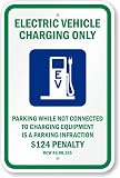 8x12 Inch EV Charging Dedicated Parking Penalty Rule Metal Sign, New energy vehicle parking plate, standard notice for charging station peripheral areas