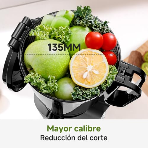 AMZCHEF Extractor de Zumos y Verduras Automático, 145MM Apertura y 1.8L Capacidad Licuadora para Verduras y Frutas Entera, 250W Licuadora Prensado en Frio Lento con Triple Filtro - Gris - imagen 2