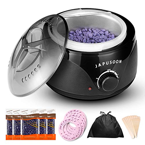 Waxing Kit,JAPUSOON Wax Warmer Hair Removal for Women Men,Upgrade Portable Wax Kit with 5 Bags Hard Wax Beans for Sensitive Skin,Home Wax Machine for Full Body Face Facial Eyebrows Legs Armpit
