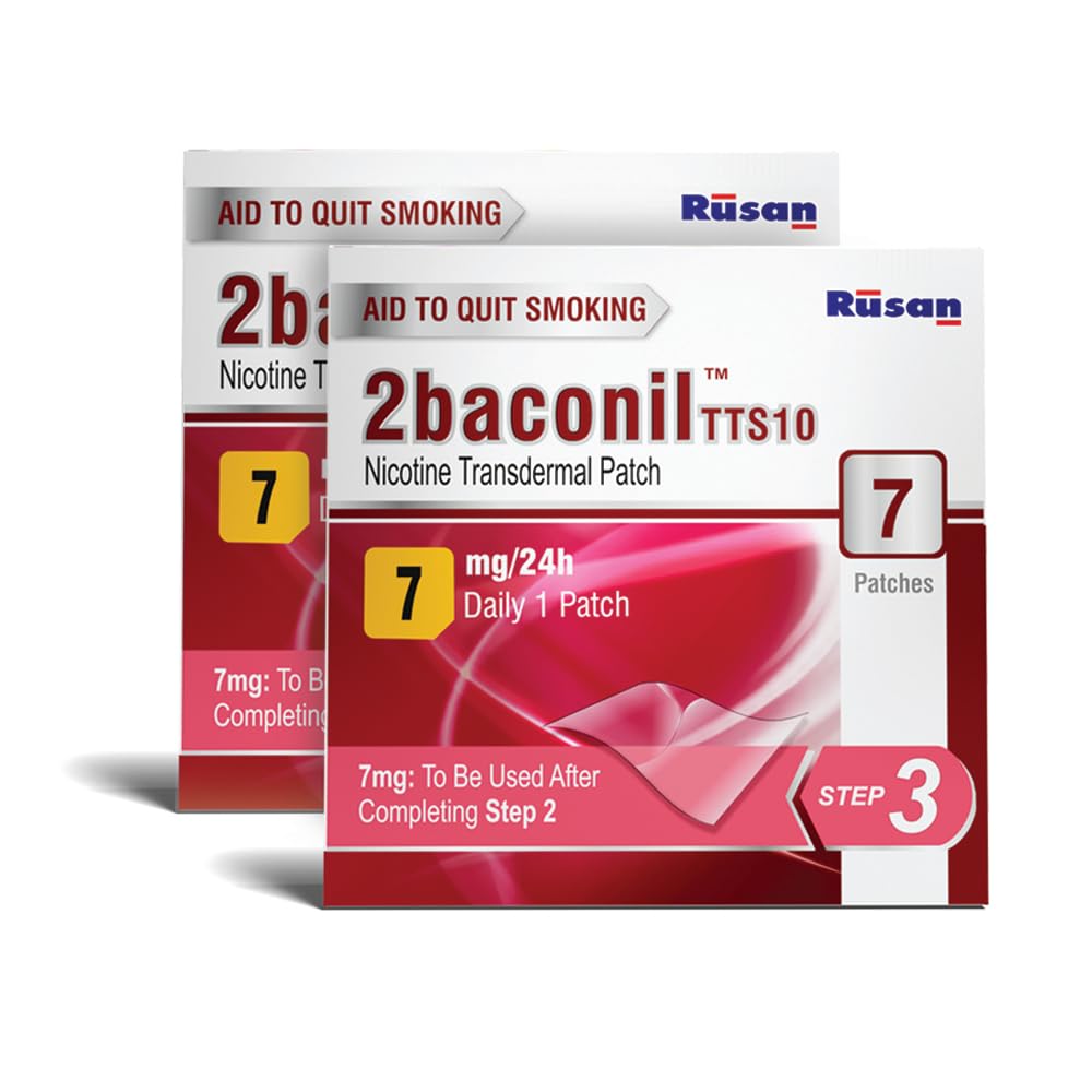Rusan 2baconil Nicotine Transdermal Patch 7mg/24h | Helps to Quit Smoking | 14 Patches (Step 3) | Pack of 2 | One Month Therapy Plan (B0CC6144K8) Amazon Price History, Amazon Price Tracker