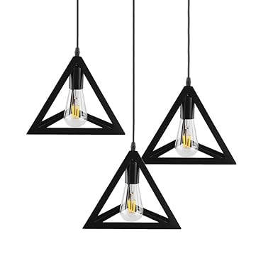 HOMEBLAZE Single Head Vintage Metal Triangular Hanging Pendant Ceiling Light (Black, Bulb Not Included) | Made in India Products. (Pack of 3), 40 Watts