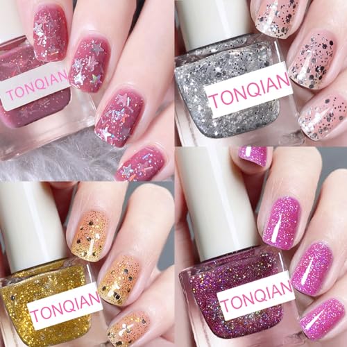 Glitter Nail Polish - 4Pcs Nail Varnish Sets - Quick Dry & Long Lasting Nail Polish Set - Waterproof & Non-Peelable Nail Polish - No Need Cure Nail Paint for DIY Nail Art - Nail Polish Gift Set 8ML - Image 7