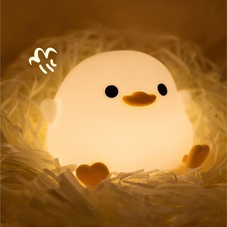 Warmes Licht, USB-Aufladung, Mini-Tischlampe, Schlafzimmer-Dekoration, Nachtlicht, Kinder, dimmbares Nachtlicht, Silikon-Birnen-Kinderzimmer-Nachtlampe mit Berührungssensor (Erbsen-Ente)