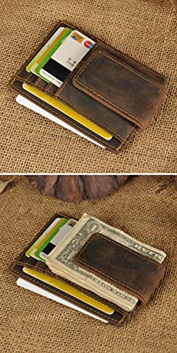 Image of Le'aokuu Genuine Leather Magnet Money Clip Credit Card Case Holder Slim Wallet