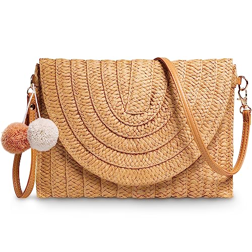 Straw Clutch Purse for Women Woven Rattan Envelope Bag Crossbody Wallet Handbags Shoulder Tote Bags for Summer