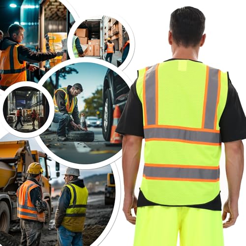 Image of JKSafety Hi Vis Reflective Safety Vests for Men Women High Visibility Vest with Pockets Mesh Fabric Construction Safety Apparel Neon Vest for Work (220-YBlack S)
