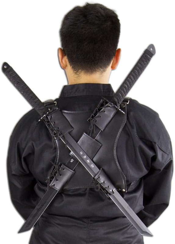Sword Back Holster with Ninja Mask – Dual Black Leather Sword Holder for Cosplay, Ninja, Samurai, Deadpool & Anime Halloween Costumes – Adjustable PU Leather Straps, Fits Most Katanas & Toy Swords - Image 5