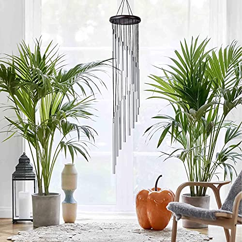 Sliver Aluminum Wind Chimes for Home Positive Energy | Wind Chimes for Balcony Bedroom with Sweet Sound (36 inch Long)