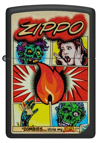 Image of Zippo Comic Zombies Design Black Matte Pocket Fuel Refillable Windproof Lighter, BIS Certified