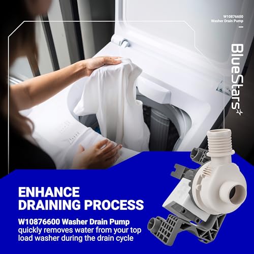 Image of BlueStars W10876600 W10727777 Washer Drain Pump - Compatible with Whirlpool, Maytag Bravos XL MVWB835DW1, Kenmore, Crosley Washing Machines - Replaces W10876600VP, B25-3A04, AP6004933, PS11738156