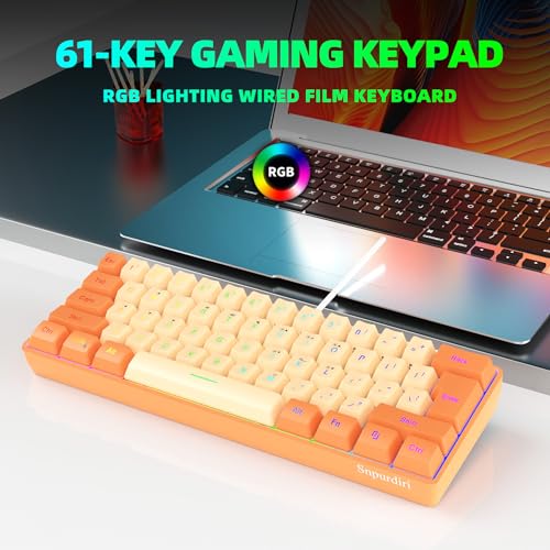 Image of Snpurdiri 60% Wired Gaming Keyboard, RGB Backlit Ultra-Compact Mini Keyboard, Waterproof Mini Compact 61 Keys Keyboard for PC /Mac Gamer, Typist, Travel (Orange and Cream) | Backlit Ultra-Compact Mini Gaming Keyboard for PC /Mac Gamer, Typist, Travel