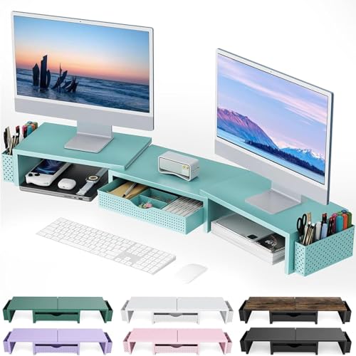 Image of gianotter Dual Monitor Stand Riser With Drawer and 2 Pen Holders