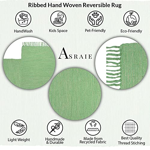 Asraie Eco Friendly Hand Woven & Reversible Cotton Ribbed Rag Rug 100% Recycled Cotton Area Rug For Living Room Kitchen Entryway 2X3' (Green) #TOP4