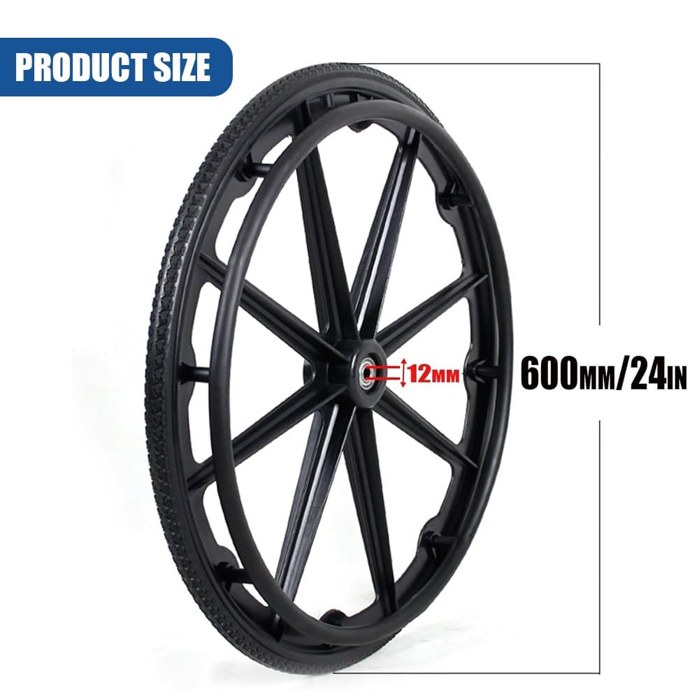 Ruedas Para Silla De Ruedas, Rueda Trasera Sólida De 24 Pulgadas, Repuesto Manual De Rueda Trasera Para Silla De Ruedas, Rodamiento: 12mm/1/2(24 * 1 3/8-2Pcs)