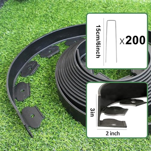 131FT Landscape Edging, 3 Inch Garden Edging Border with 200 Spikes, Flexible Lawn Edging for Landscape, Garden, Flower Beds, Lawn, Yard, Pathway, Paver Edge-Black by maebeacae - Image 3