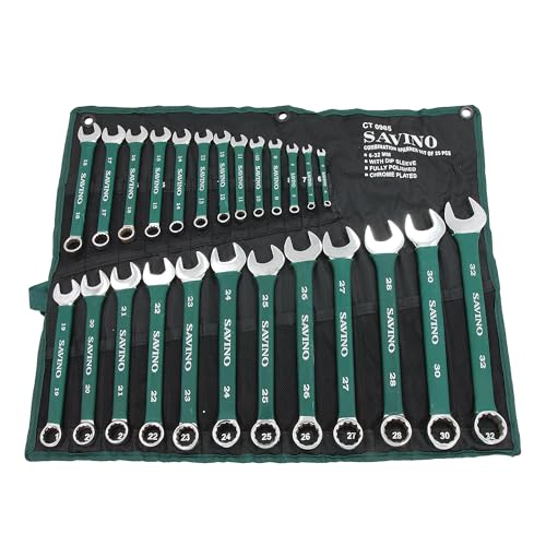 Neilsen Savino CT0985 25pc Green Dip Combination Spanner Set - 6mm to 32mm with Dipped Handles and Wallet Durable and Versatile Spanner Set for Automotive DIY and Industrial Use