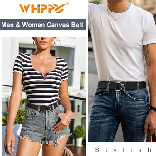 Image of WHIPPY Mens Canvas Belt with Metal Double D-ring 1 1 /2 inch Wide Plus Size Unisex Web Cloth Casual Belt for Jeans Pants
