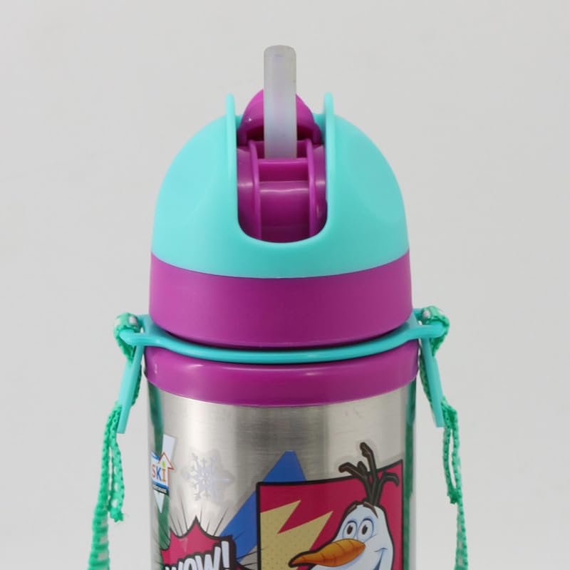 Image of SKi Homeware Sara Steel Water Bottle with Pop-up Starw and a sling strap, 650ML- Frozen
