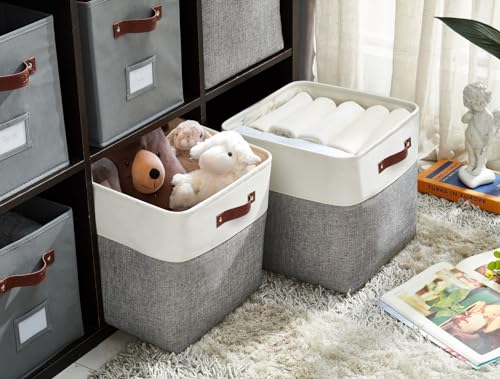 Image of DECOMOMO Foldable Storage Bin Collapsible Sturdy Cationic Fabric Storage Basket Cube W /Handles for Organizing Shelf Nursery Home Closet (Grey and White, Cube - 13 x 13 x 13-4 Pack)