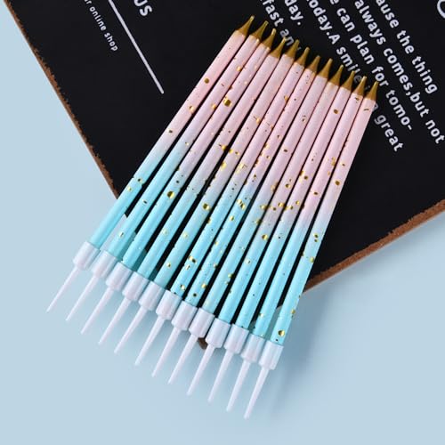 Image of PHD CAKE Pink Blue Gold Long Thin Birthday Candles, Cake Candles, Birthday Parties, Wedding Decorations, Party Candles