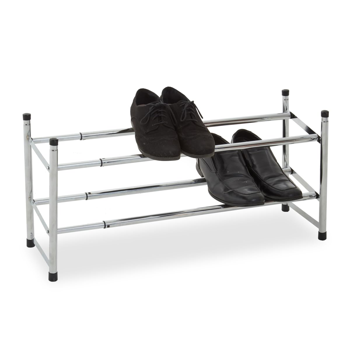 Premier Housewares Extendable Shoe Rack | Two Tier Shoe Stand | Angled Shelves of Shoe Racks Storage | Spacious Under Stairs Shoe Storage Stackable Shoes Organiser