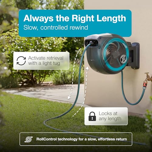GARDENA Retractable Garden Hose Reel - 115 Feet - Auto Retract Hose Reel with 180° Swivel Wall Mount - Heavy Duty - Integrated Spray Nozzle - 18630 by Gardena - Image 4