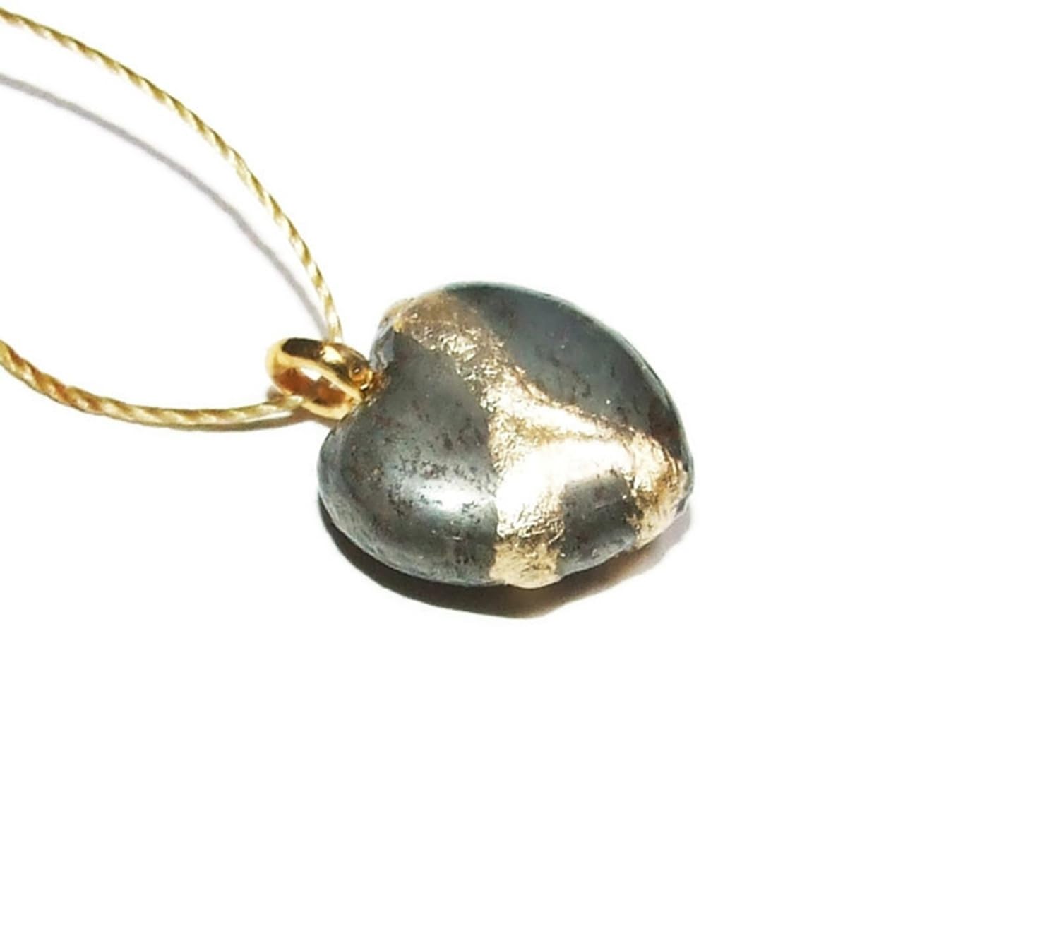 Kintsugi Petite Pyrite Broken Heart Mended with 23k Gold, Cord Necklace