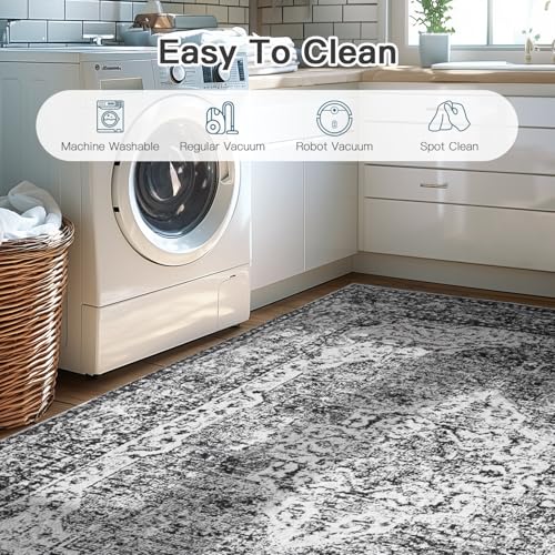 Lofus 5x7 Area Rugs for Living Room, Washable Area Rug, Rugs for Bedroom, Kitchen, Vintage Boho Carpet, Soft Non-Slip, Low Pile Large Area Rug for Office Dining Room, Vintage Dark Grey