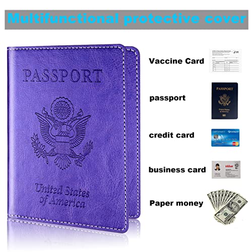 Herain Passport Holder, Passport Cover, Passport And Vaccine Card Holder Combo, Passport Case With Vaccine Card Slot Passport Wallet For Women Men, Travel Essentials (Purple) #TOP2