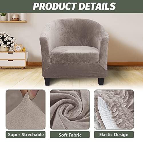 Figooo 2 Piece Club Chair Slipcover Stretch Tub Chair Covers Spandex Club Armchair Covers With Cushion Cover Printed Universal Round Barrel Chair Covers For Livining Room Counter,Flannel Camel #TOP3