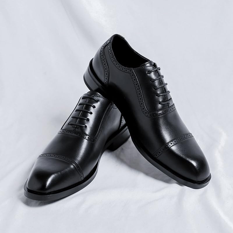 Men Oxford Shoes French Leather Wingtip Working Anti-Slip Slip Resistant Rubber Sole Shoe Lace-up Prom3