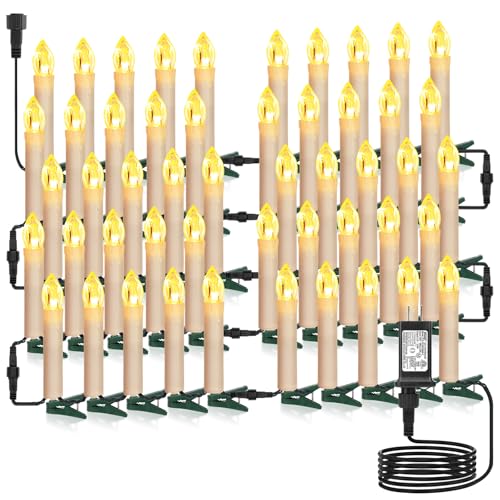 AFOROEOA 59FT 50LED Christmas Flameless Candles Christmas Tree Candles String Lights Clip on Flameless Candle Lights for Christmas Tree 8 Modes Plug in Christmas Trees Light for Holiday Tree Indoor