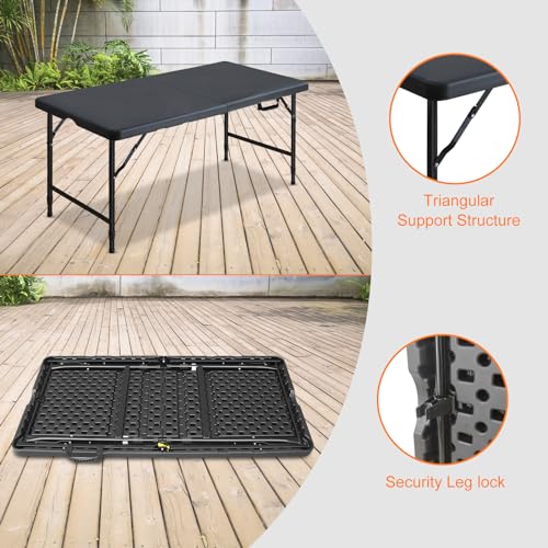SculPong Folding Table 4ft Portable Fold-in-Half Plastic Table Black Foldable Table for Indoor & Outdoor - Thumbnail 7